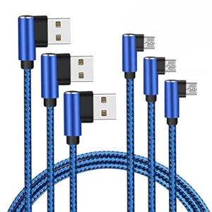 ctreey micro usb cable, 90 degree 3 pack 10ft long premium nylon braided android fast charger usb to micro usb charging cable for samsung galaxy s7 edge/s6/s5 (3 pack 10ft blue) (3x10ft)