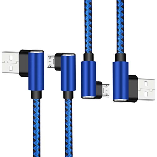 CTREEY Micro USB Cable, 90 Degree 3 Pack 10FT Long Premium Nylon Braided Android Fast Charger USB to Micro USB Charging Cable for Samsung Galaxy S7 Edge/S6/S5 (3 Pack 10FT Blue) (3x10ft)