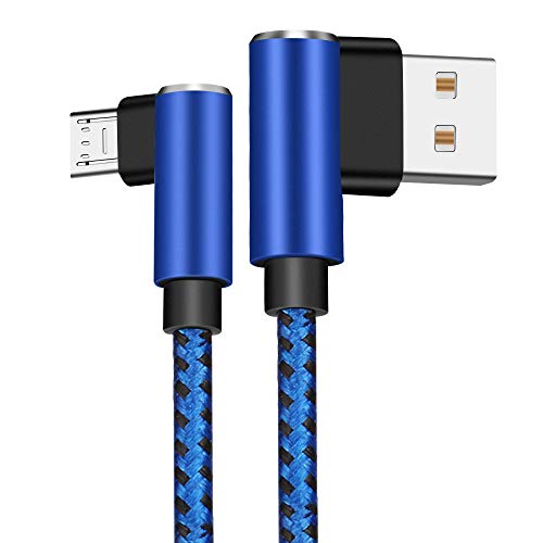 CTREEY Micro USB Cable, 90 Degree 3 Pack 10FT Long Premium Nylon Braided Android Fast Charger USB to Micro USB Charging Cable for Samsung Galaxy S7 Edge/S6/S5 (3 Pack 10FT Blue) (3x10ft)