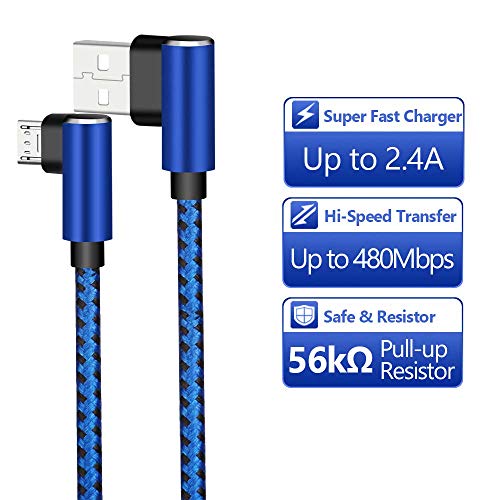 CTREEY Micro USB Cable, 90 Degree 3 Pack 10FT Long Premium Nylon Braided Android Fast Charger USB to Micro USB Charging Cable for Samsung Galaxy S7 Edge/S6/S5 (3 Pack 10FT Blue) (3x10ft)