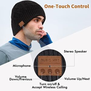 Deegotech Bluetooth Beanie, Winter Music Hat Christmas Stocking Stuffers Tech Gifts for Men Women, Bluetooth 5.0 Wireless Beanie Headphones with Speakers Built-in Microphone for Adults Teens - Black