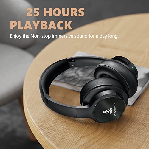 Active Noise Cancelling Headphones, Arcismati A10 Wireless Over Ear Bluetooth Headphones with Mic, 25H Playtime, Hi-Fi Stereo Deep Bass with Airline Adapter, Memory Foam, Foldable