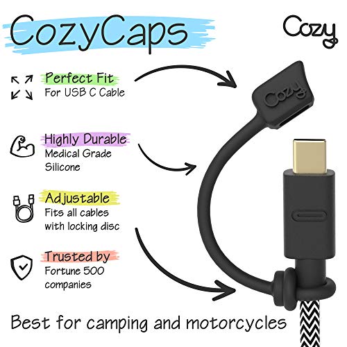 Cozy [4-Piece] USB Caps for USB C Cable - Cap Provides Dust and Oxidation Protection, Projection Adapter Cover, Protects During Travel, Portable, Designed (Black)