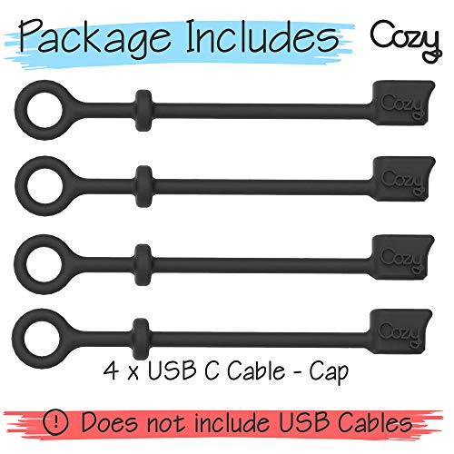 Cozy [4-Piece] USB Caps for USB C Cable - Cap Provides Dust and Oxidation Protection, Projection Adapter Cover, Protects During Travel, Portable, Designed (Black)