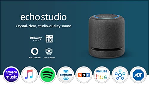 Echo Studio | Our best-sounding smart speaker ever - With Dolby Atmos, spatial audio processing technology, and Alexa | Charcoal