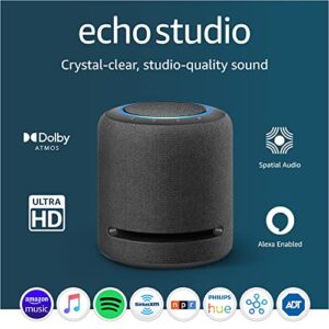 Echo Studio | Our best-sounding smart speaker ever - With Dolby Atmos, spatial audio processing technology, and Alexa | Charcoal