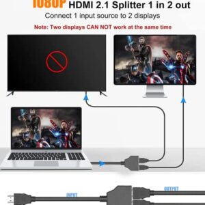 Eanetf HDMI Splitter for Dual Monitors, HDMI Splitter 1 in 2 Out,1080P Male to Dual HDMI Female 1 to 2 Channels HDMI Splitter Adapter for HDMI HD, LED, LCD, TV,Two The Same TVs at The Same Time