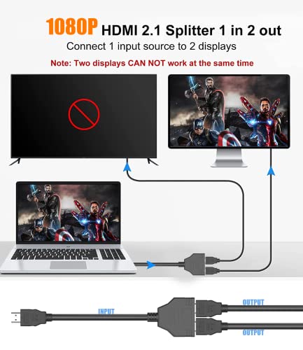 Eanetf HDMI Splitter for Dual Monitors, HDMI Splitter 1 in 2 Out,1080P Male to Dual HDMI Female 1 to 2 Channels HDMI Splitter Adapter for HDMI HD, LED, LCD, TV,Two The Same TVs at The Same Time