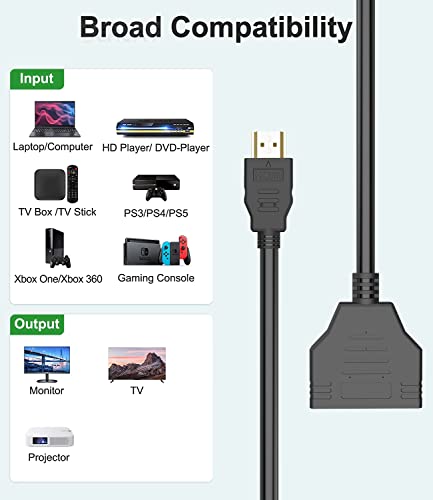 Eanetf HDMI Splitter for Dual Monitors, HDMI Splitter 1 in 2 Out,1080P Male to Dual HDMI Female 1 to 2 Channels HDMI Splitter Adapter for HDMI HD, LED, LCD, TV,Two The Same TVs at The Same Time