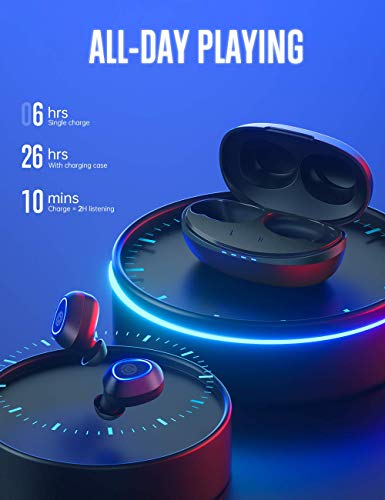 Cystereo Wireless Earbuds, Fusion Bluetooth 5.0 Earbuds, in-Ear Headphones with Mic, AptX, Deep Bass, IPX 7 Waterproof, Touch Control, CVC 8.0 Noise Reduction, USB-C Charging Case