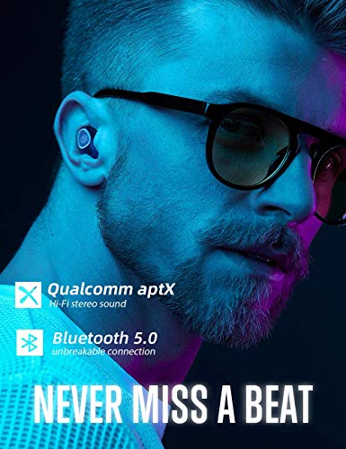 Cystereo Wireless Earbuds, Fusion Bluetooth 5.0 Earbuds, in-Ear Headphones with Mic, AptX, Deep Bass, IPX 7 Waterproof, Touch Control, CVC 8.0 Noise Reduction, USB-C Charging Case