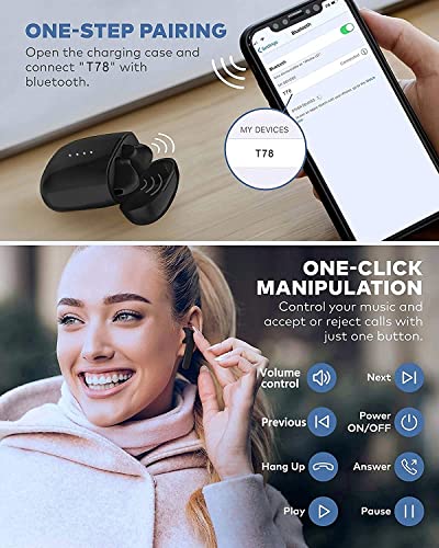 Wireless Earbuds Bluetooth 5.0 in Ear Buds Headphones Built-in Microphone, IPX8 Waterproof, Hi-Fi Sound Headset with Remaining Battery Light Charging Case for Android/Samsung/Apple iPhone, Black