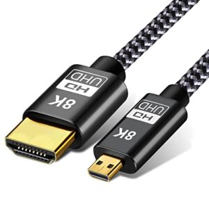 micro hdmi to hdmi 2.1 8k cable 5ft, ultra high speed 8k@60hz 4k@120hz 48gbps hdmi cord compatible with digital cameras, camcorders, tablets (5.00)