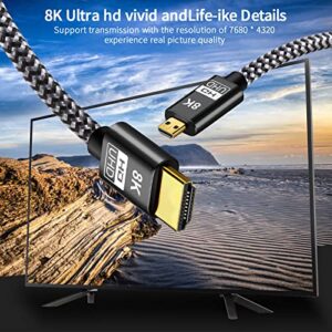 Micro HDMI to HDMI 2.1 8K Cable 5FT, Ultra High Speed 8K@60Hz 4K@120Hz 48Gbps HDMI Cord Compatible with Digital Cameras, Camcorders, Tablets (5.00)