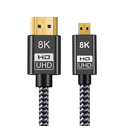 Micro HDMI to HDMI 2.1 8K Cable 5FT, Ultra High Speed 8K@60Hz 4K@120Hz 48Gbps HDMI Cord Compatible with Digital Cameras, Camcorders, Tablets (5.00)