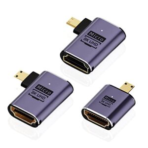 areme 8k micro hdmi to hdmi adapter (3 pack), 90 degree left and right angle micro hdmi male to hdmi female cable for sony a6000, raspberry pi 4, gopro hero 7 and other sport camera