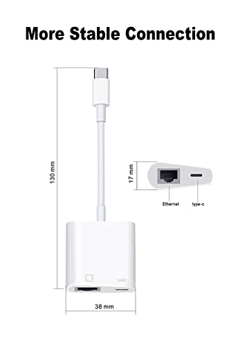 USB C to Ethernet Adapter, Ethernet Adapter with Charging (PD15W), Plug and Play, Type C to LAN Network Ethernet Adapter, Supports 100Mbps Ethernet Network Compatible for Android/iPad/MacBook