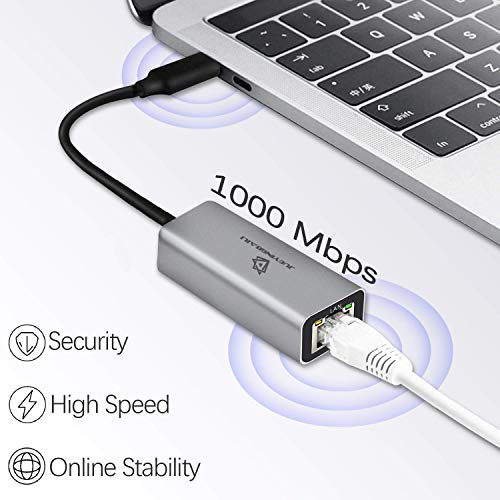 USB C to Ethernet Adapter - Ethernet to USB C/Thunderbolt 3 to RJ45 Wired Network Convert Adapter Plug & Play USB Type C Ethernet Cable Suitable for Mac Book,MacBook Air,Samsung,and More -Gray