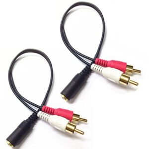 CERRXIAN 0.2m Gold 3.5mm Female Stereo Jack to 2 RCA Plug AUX Auxiliary Headphone Adapter Audio Y Cable(Black)(2-Pack)