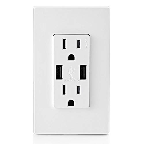 Leviton T5632-W 15-Amp Charger/Tamper Resistant Duplex Receptacle, 1-Pack, White