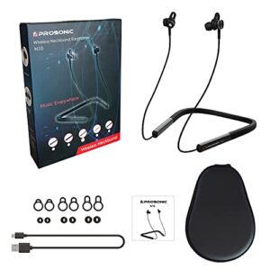 Prosonic N10 Wireless Neckband Headphones with 12mm Drivers, 12 Hours Playtime, HD Stereo Crystal Clear Sound, IPX5 Waterproof, Sporty and Ergonomic Neck Hanging Design (Black)