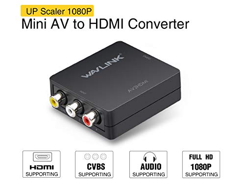 WAVLINK RCA to HDMI Converter, 1080p 3RCA to HDMI CVBS AV Composite Video Audio Adapter with USB Charge Cable Support 1080P for PC Laptop Mini Xbox PS4 PS3 TV STB VHS VCR Camera DVD