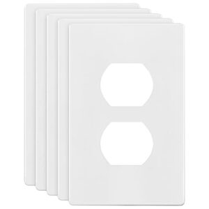 ENERLITES Screwless Duplex Wall Plates, Child Safe Receptacle Outlet Covers, Standard Size, 1-Gang 4.68"x 2.93", Unbreakable Polycarbonate Thermoplastic, UL Listed, SI8821-W-5PCS, Glossy, White