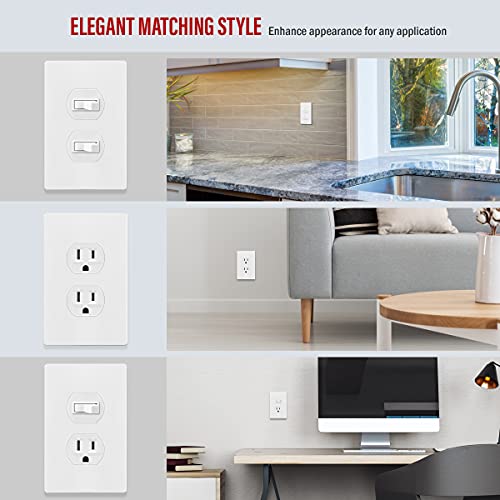 ENERLITES Screwless Duplex Wall Plates, Child Safe Receptacle Outlet Covers, Standard Size, 1-Gang 4.68"x 2.93", Unbreakable Polycarbonate Thermoplastic, UL Listed, SI8821-W-5PCS, Glossy, White