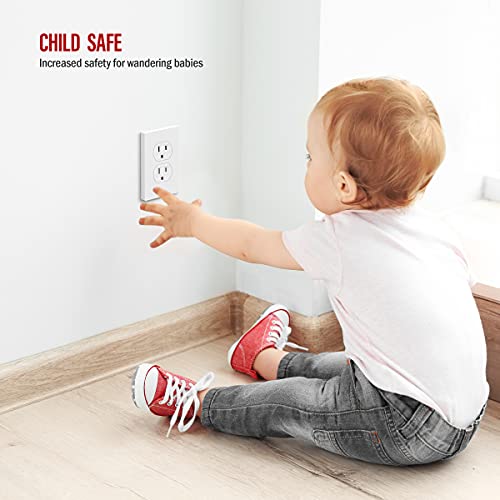 ENERLITES Screwless Duplex Wall Plates, Child Safe Receptacle Outlet Covers, Standard Size, 1-Gang 4.68"x 2.93", Unbreakable Polycarbonate Thermoplastic, UL Listed, SI8821-W-5PCS, Glossy, White