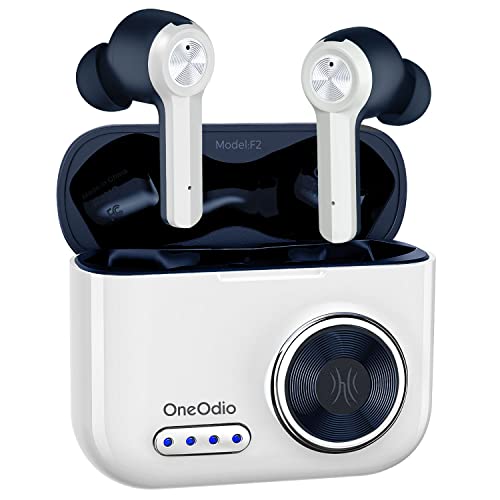 OneOdio True Wireless Earbuds, F2 Wireless Headphones,10mm Drivers with Big Bass, 48H Playtime, Tiny Size Wireless Earbuds for Commute, Work, Workout, Running White