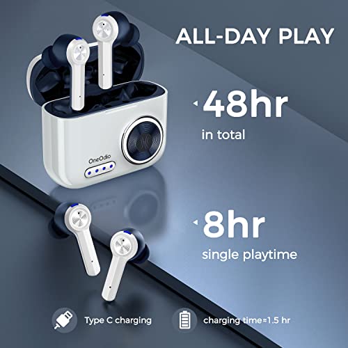 OneOdio True Wireless Earbuds, F2 Wireless Headphones,10mm Drivers with Big Bass, 48H Playtime, Tiny Size Wireless Earbuds for Commute, Work, Workout, Running White