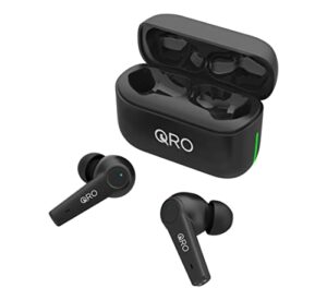 qro eversound wireless earbuds, premium deep bass hifi stereo earphones, water resistant noise canceling bluetooth headphones, touch control 4 mic headset, 30h charging case, ios android sport black