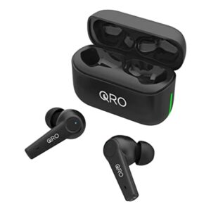 Qro Eversound Wireless Earbuds, Premium Deep Bass HiFi Stereo Earphones, Water Resistant Noise Canceling Bluetooth Headphones, Touch Control 4 Mic Headset, 30h Charging Case, iOS Android Sport Black