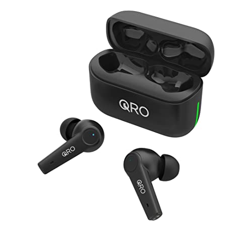 Qro Eversound Wireless Earbuds, Premium Deep Bass HiFi Stereo Earphones, Water Resistant Noise Canceling Bluetooth Headphones, Touch Control 4 Mic Headset, 30h Charging Case, iOS Android Sport Black