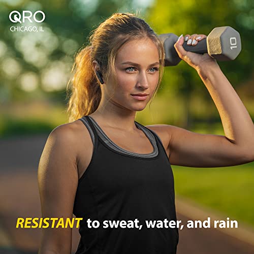 Qro Eversound Wireless Earbuds, Premium Deep Bass HiFi Stereo Earphones, Water Resistant Noise Canceling Bluetooth Headphones, Touch Control 4 Mic Headset, 30h Charging Case, iOS Android Sport Black