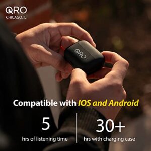 Qro Eversound Wireless Earbuds, Premium Deep Bass HiFi Stereo Earphones, Water Resistant Noise Canceling Bluetooth Headphones, Touch Control 4 Mic Headset, 30h Charging Case, iOS Android Sport Black