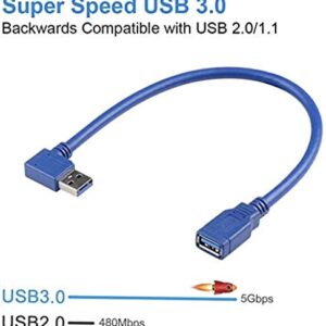 USB 3.0 Extension Cable 1FT 2 Pack 90 Degree Left & Right Angle USB Adapter Male to Female Short USB3 Cables Up & Down for Laptop TV USB Disk Mouse Hard Disk Camera