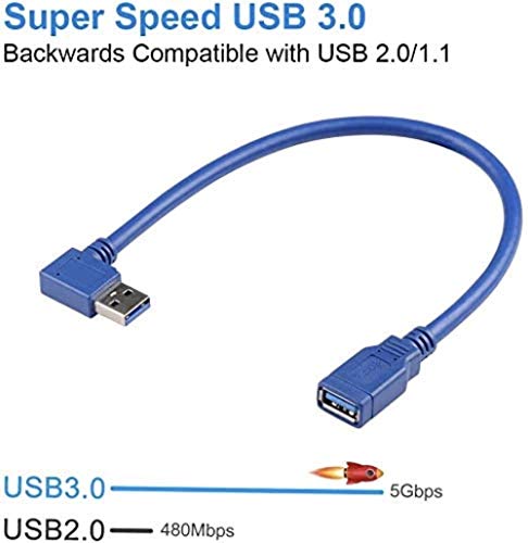 USB 3.0 Extension Cable 1FT 2 Pack 90 Degree Left & Right Angle USB Adapter Male to Female Short USB3 Cables Up & Down for Laptop TV USB Disk Mouse Hard Disk Camera