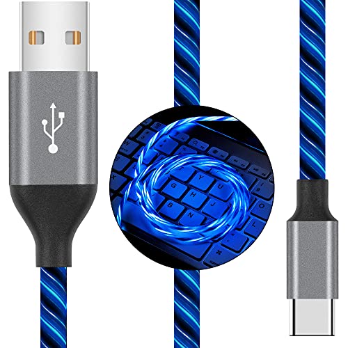 USB C Cable, Type C Charging Cable Fast Charge,6ft Lighted Up LED Type C Cable, USB Type C Cable Charging Cord Compatible with Samsung Galaxy S10 S9 S8 Note 20,LG V30 V20 G6 (6ft,Blue)