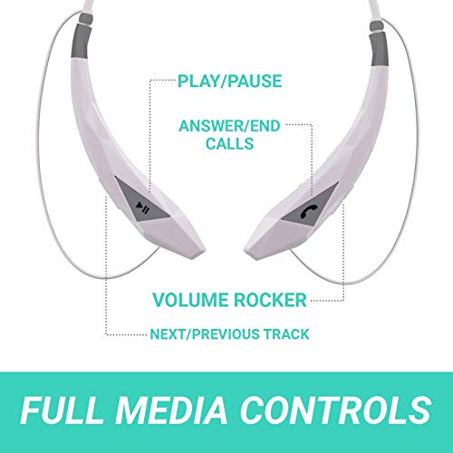 Aduro Amplify Pro SBN45 Wireless Stereo Around The Neck Earbud Headphone Headset (White/Gray)