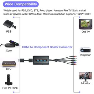 HDMI to Component Converter Cable with Scaler Function, 1080P HDMI to YPbPr Scaler Converter with HDMI and Integrated Component Cables, HDMI to RGB Converter, HDMI in Component Out Converter