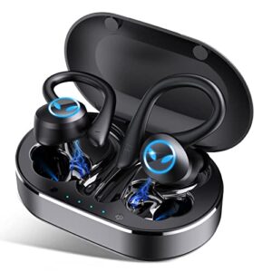 wireless earbuds bluetooth headphones 60h playtime ear buds bluetooth earphones in-ear noise cancelling earbud with mic, ipx7 waterproof ear buds with earhooks for sports laptop gaming blk