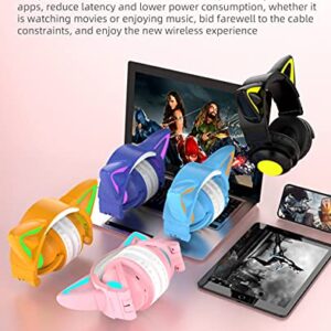 kuayang Wireless Cat Ear Headphones (7 Color Changing) with & 3.5mm Jack, Gaming Pro, Bluetooth&Wired Connection (Pink)