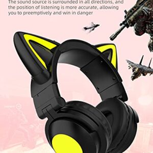 kuayang Wireless Cat Ear Headphones (7 Color Changing) with & 3.5mm Jack, Gaming Pro, Bluetooth&Wired Connection (Pink)