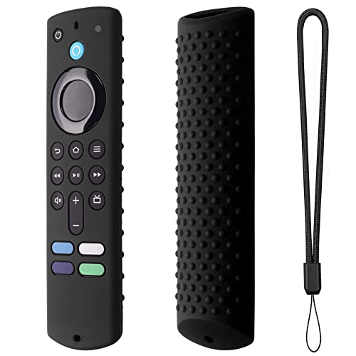 Remote Cover for TV Stick (3rd Gen) TV Stick 4k&4K Max (2021 Release) Silicone Protective Cover Shockproof Remote Control Glove with Lanyard(Black)