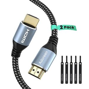 adoreen 4k hdmi cable 8 feet/2 pack, high speed 18gbps hdmi 2.0 cable (1.5-60ft), hdr hdcp 3d 4k@60hz 2k,1080p, arc ethernet, hdmi cord,compatible monitor uhd tv pc ps3 ps4 with 5 cable ties