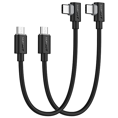 SUNGUY USB C to Micro USB OTG Cable, [2-Pack,1FT/0.3M] Short 90 Degree Angled Type C to Micro USB Android Charger Cable Compatible for MacBook Pro Air S21 S20 S10 Pixel 5/4/3/2 etc.