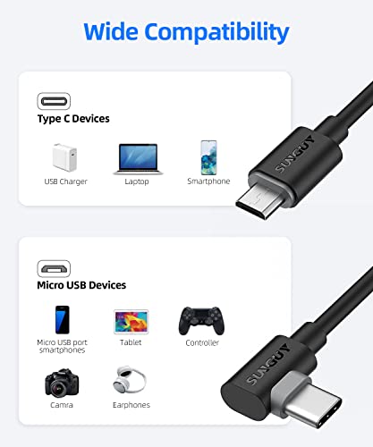 SUNGUY USB C to Micro USB OTG Cable, [2-Pack,1FT/0.3M] Short 90 Degree Angled Type C to Micro USB Android Charger Cable Compatible for MacBook Pro Air S21 S20 S10 Pixel 5/4/3/2 etc.