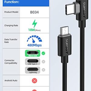 SUNGUY USB C to Micro USB OTG Cable, [2-Pack,1FT/0.3M] Short 90 Degree Angled Type C to Micro USB Android Charger Cable Compatible for MacBook Pro Air S21 S20 S10 Pixel 5/4/3/2 etc.