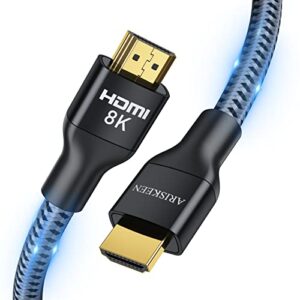 ariskeen 8k hdmi 2.1 cable 10 ft, 48gbps ultra high speed hdmi braided cord, supports 8k@60hz, 4k@120hz, dts:x, hdcp 2.2 & 2.3, earc, hdr 10, compatible with tv xbox ps4 ps5 monitor blu-ray – 10ft